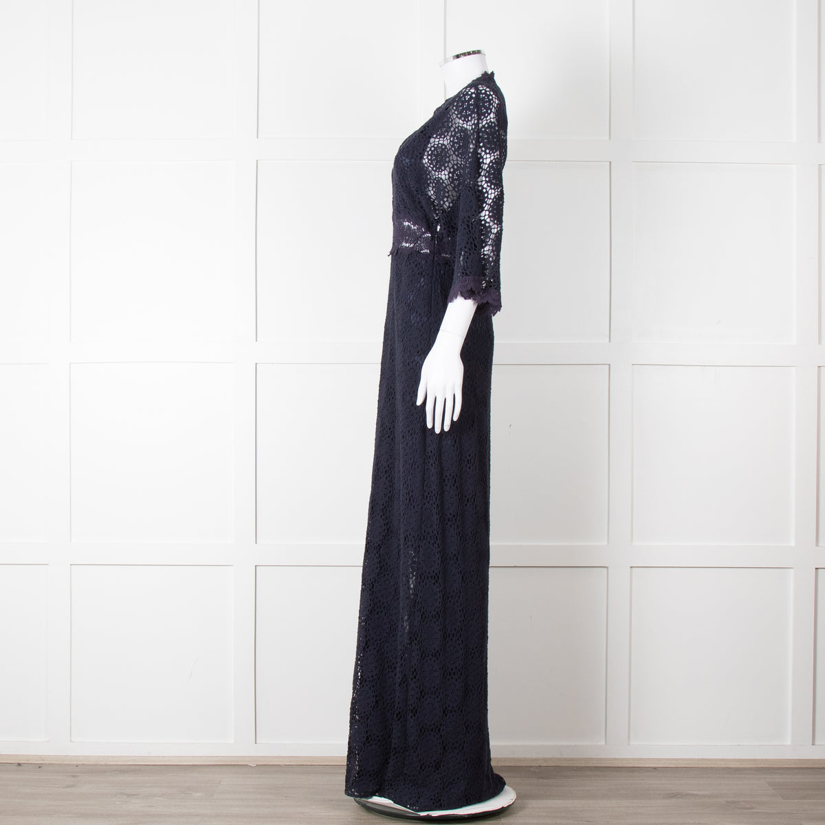 Ba&sh Navy Blue Crochet Short Sleeve Maxi Dress