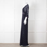 Ba&sh Navy Blue Crochet Short Sleeve Maxi Dress