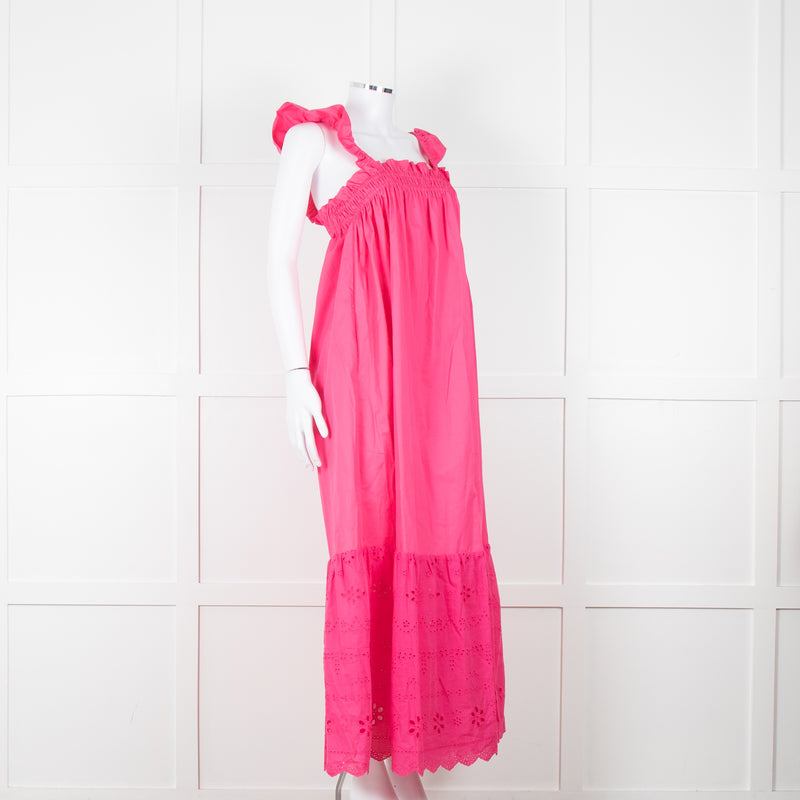 Axel Pink Cotton Broderie Hem Maxi Dress