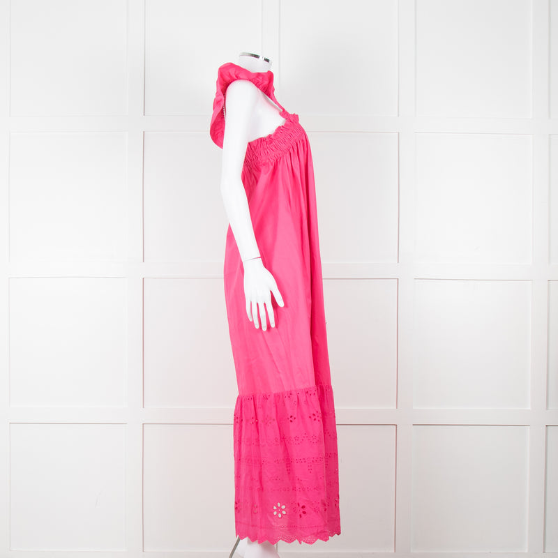 Axel Pink Cotton Broderie Hem Maxi Dress