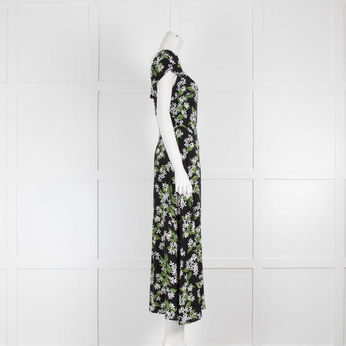 Reformation Baxley Green and Black Floral Dress