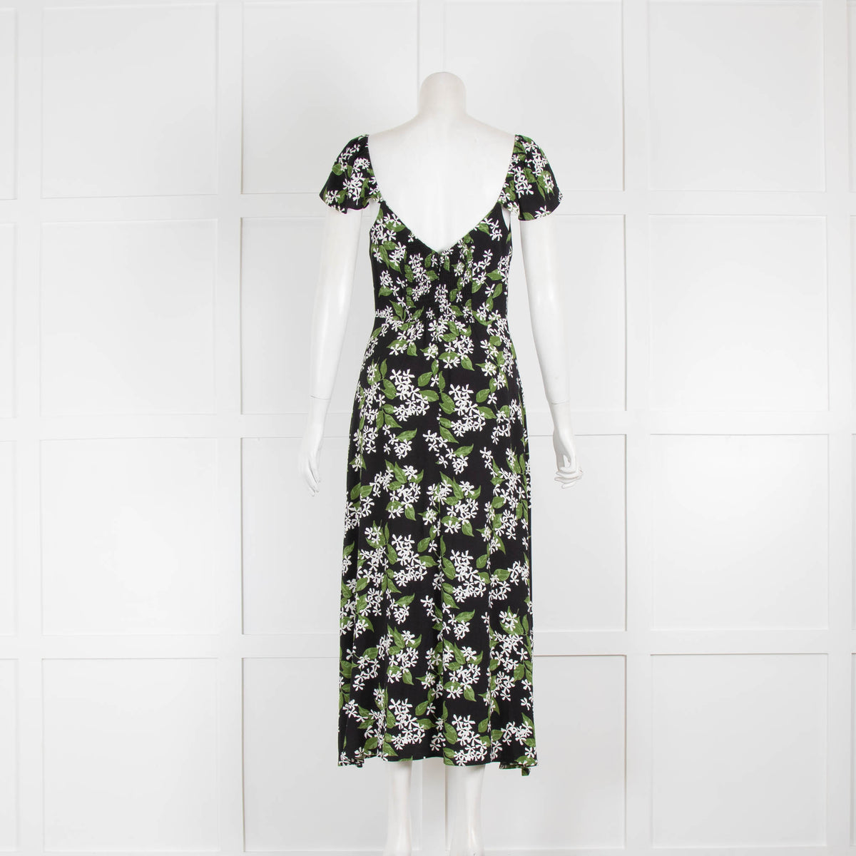 Reformation Baxley Green and Black Floral Dress