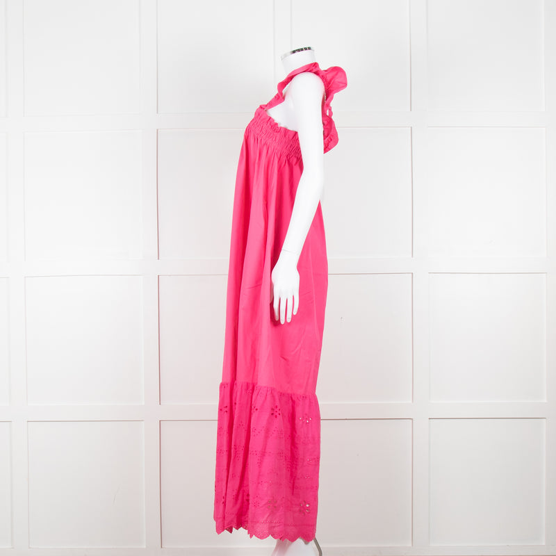 Axel Pink Cotton Broderie Hem Maxi Dress