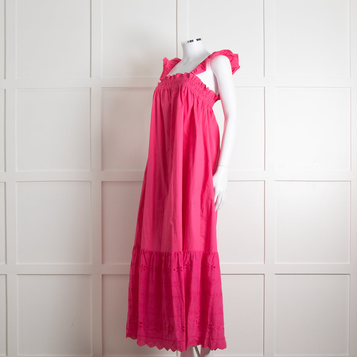 Axel Pink Cotton Broderie Hem Maxi Dress