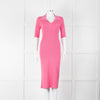 LK Bennett Bright Pink Rib Knit Fit and Flare Midi Dress
