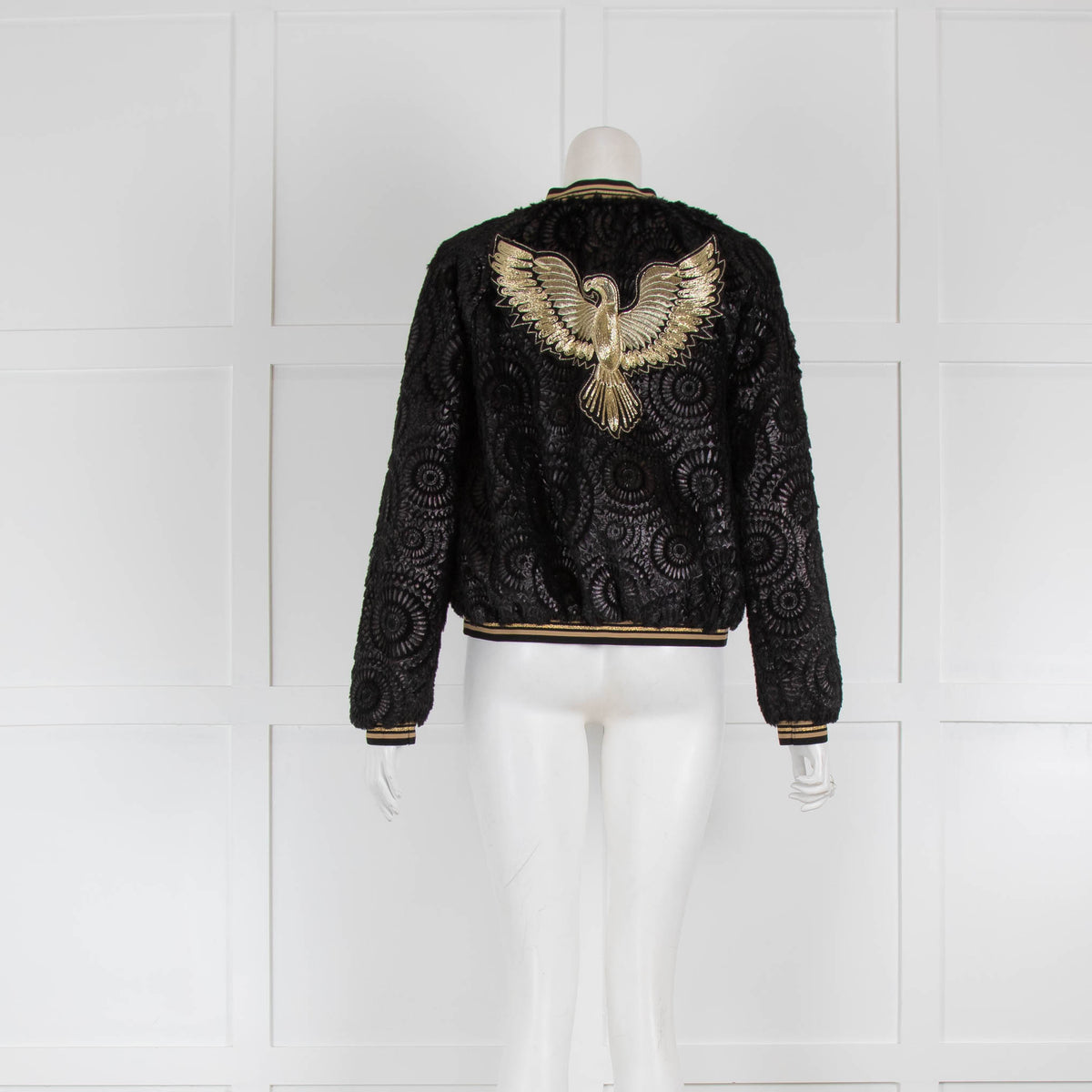 Monaco Black Devore Bomber Gold Eagle On Back
