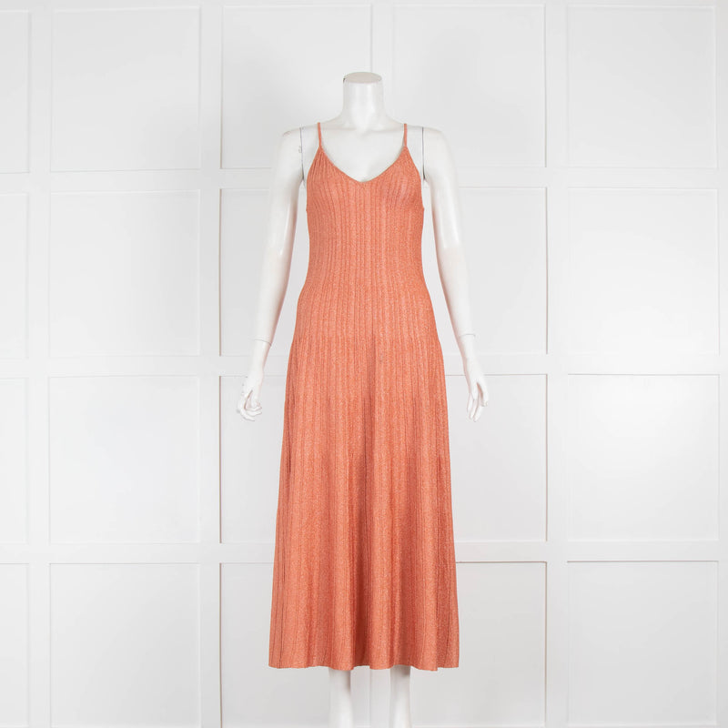 Sandro Orange Metallic Knit Strappy Dress