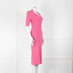 LK Bennett Bright Pink Rib Knit Fit and Flare Midi Dress