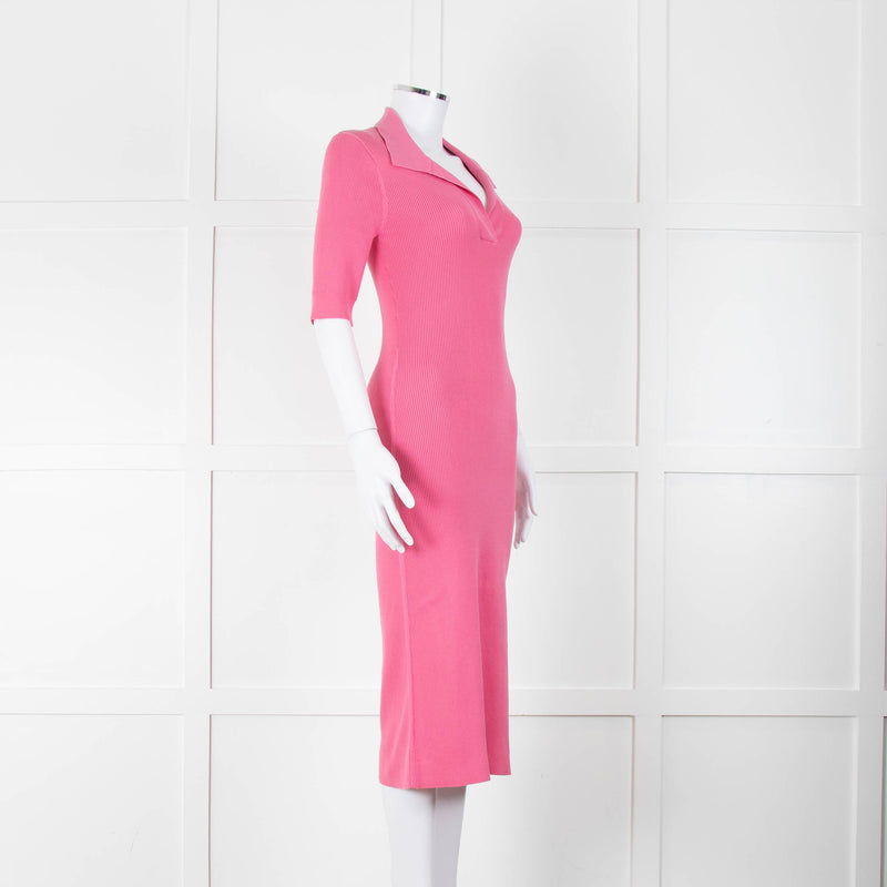 LK Bennett Bright Pink Rib Knit Fit and Flare Midi Dress