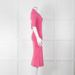 LK Bennett Bright Pink Rib Knit Fit and Flare Midi Dress