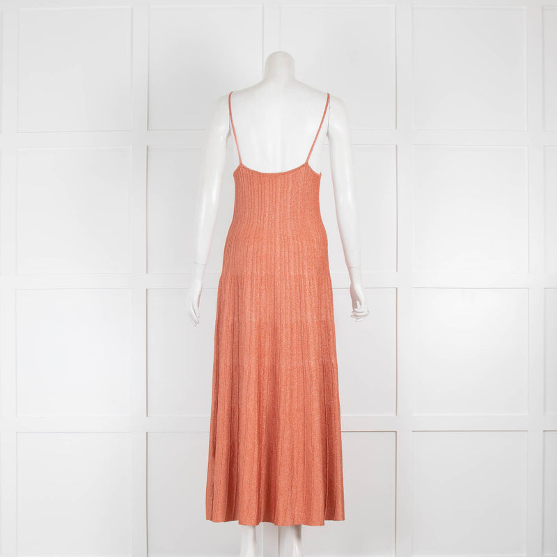 Sandro Orange Metallic Knit Strappy Dress