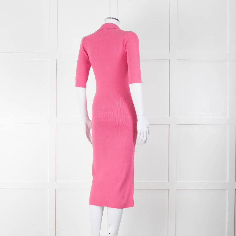 LK Bennett Bright Pink Rib Knit Fit and Flare Midi Dress