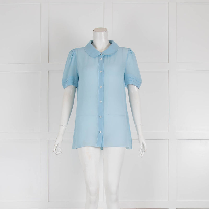 Dolce & Gabbana Pale Blue Short Sleeve Silk Blouse