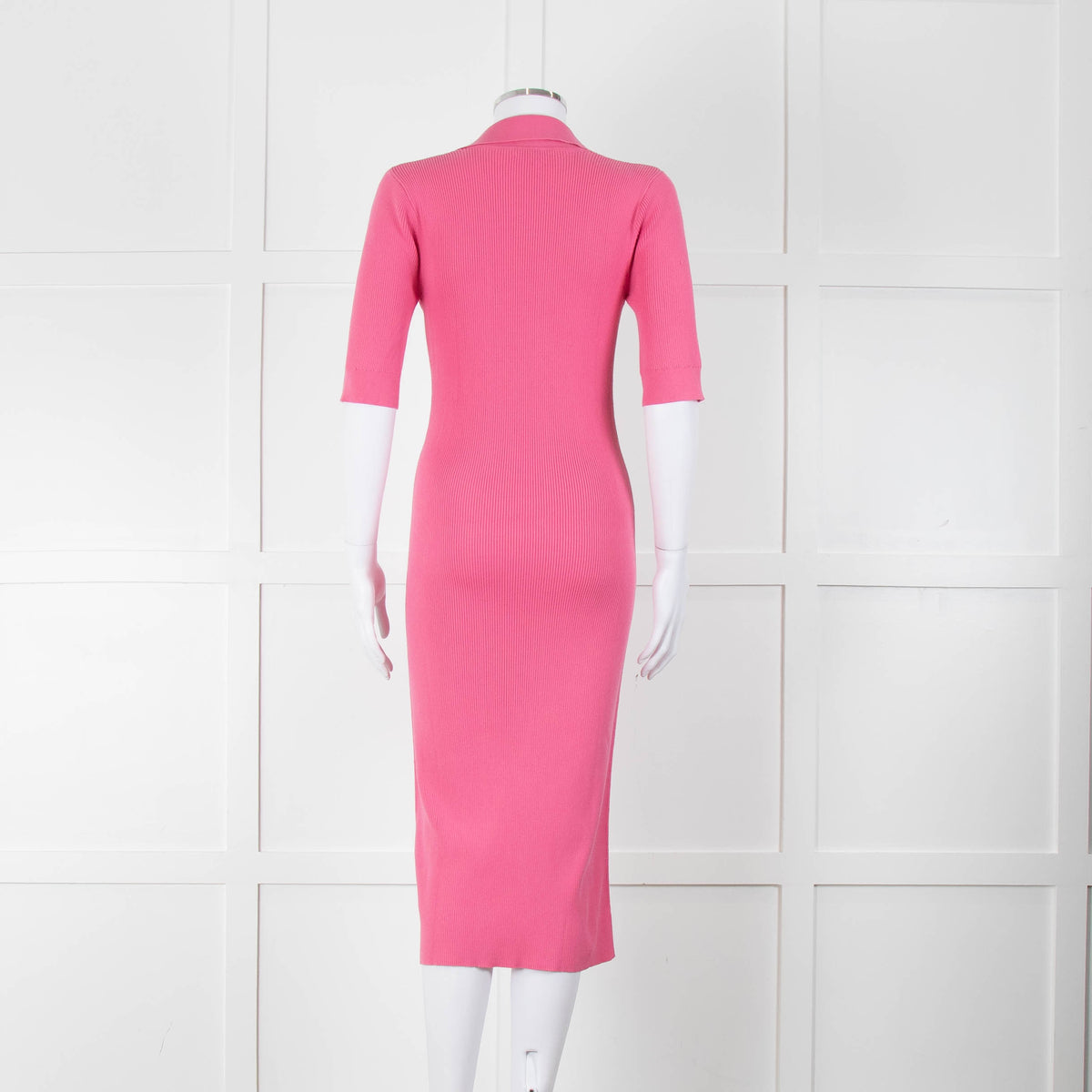 LK Bennett Bright Pink Rib Knit Fit and Flare Midi Dress