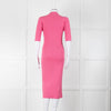 LK Bennett Bright Pink Rib Knit Fit and Flare Midi Dress