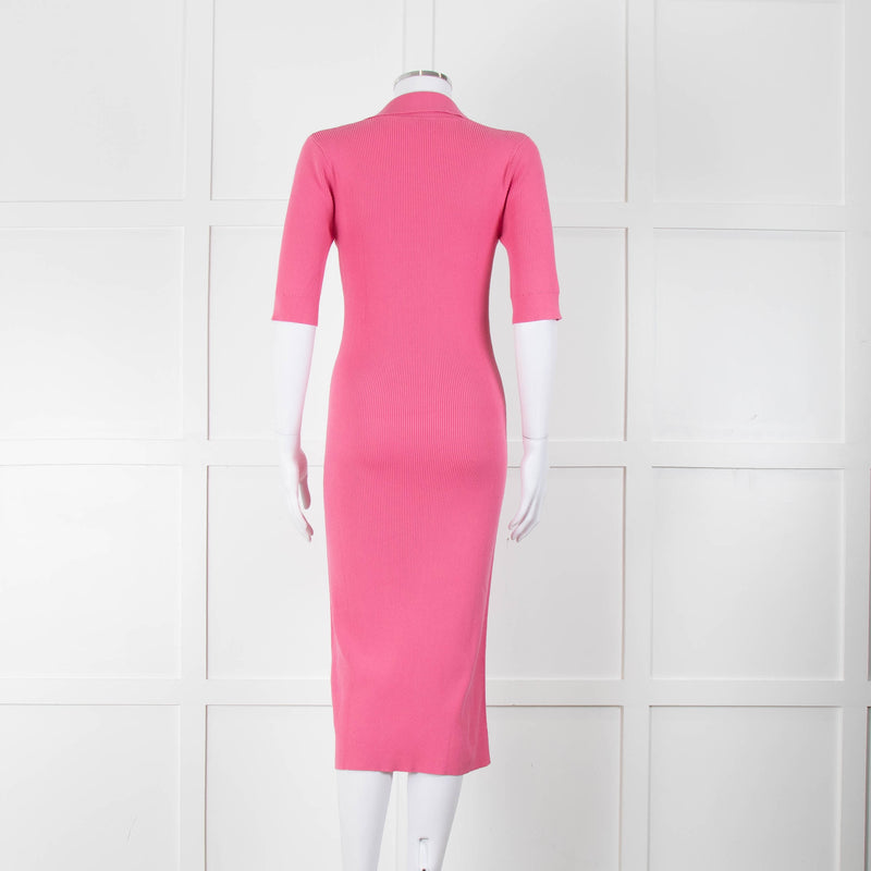 LK Bennett Bright Pink Rib Knit Fit and Flare Midi Dress