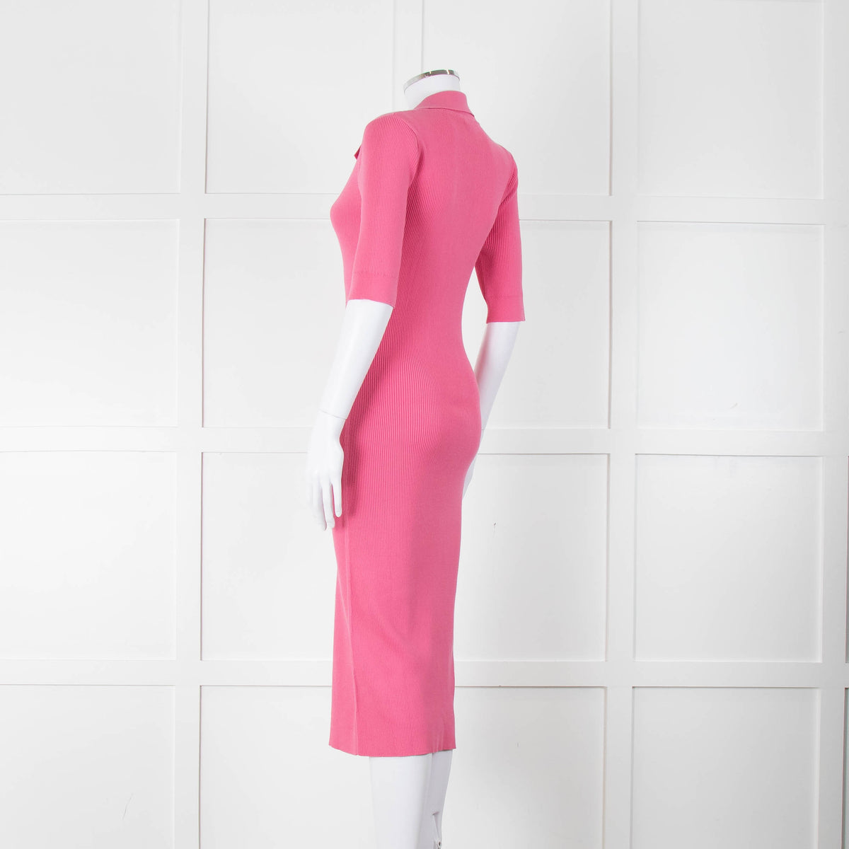 LK Bennett Bright Pink Rib Knit Fit and Flare Midi Dress