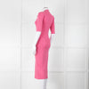 LK Bennett Bright Pink Rib Knit Fit and Flare Midi Dress