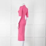 LK Bennett Bright Pink Rib Knit Fit and Flare Midi Dress