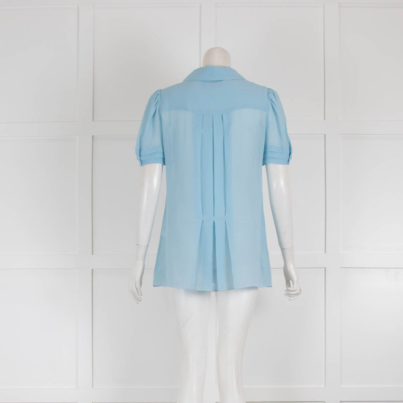 Dolce & Gabbana Pale Blue Short Sleeve Silk Blouse