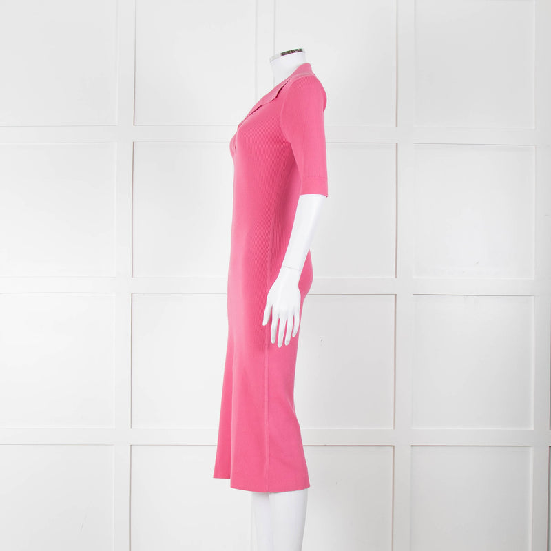 LK Bennett Bright Pink Rib Knit Fit and Flare Midi Dress