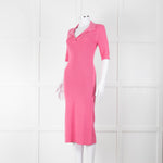 LK Bennett Bright Pink Rib Knit Fit and Flare Midi Dress