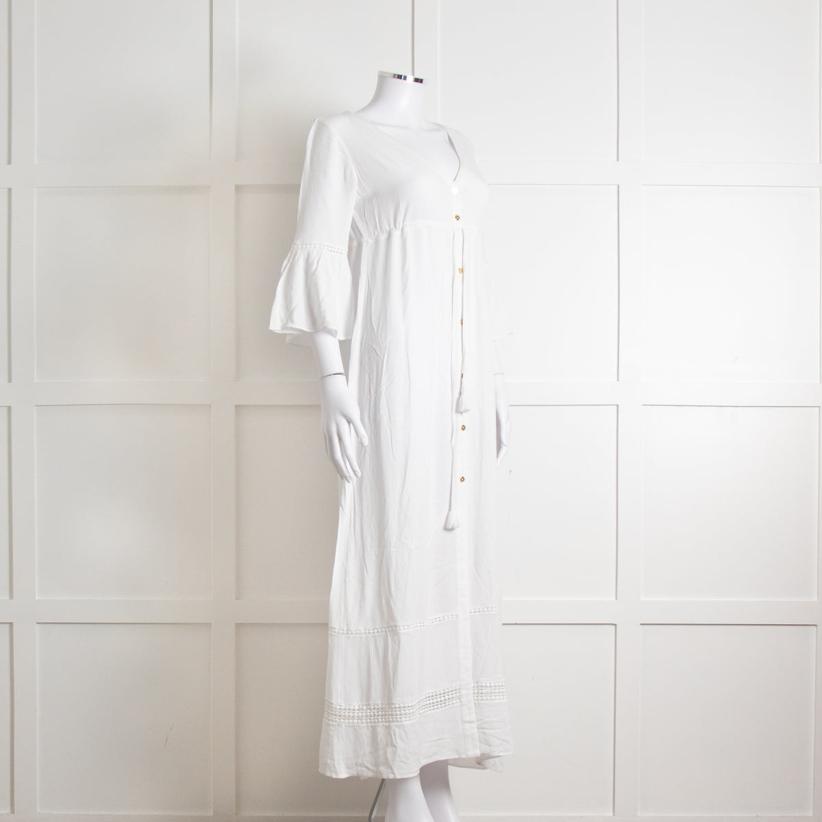 Heidi Klein White 3/4 Sleeve Midi Sun Dress