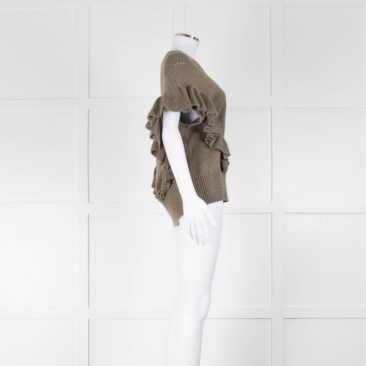Munthe 'Eivan' Frilled Knit Vest in Khaki