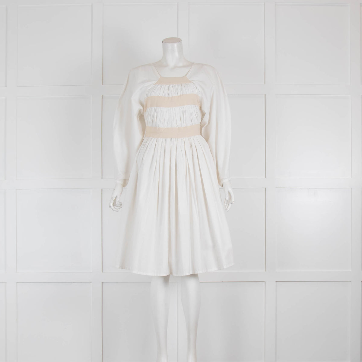 Molly Goddard White Beige Pouf Sleeve Cotton Dress