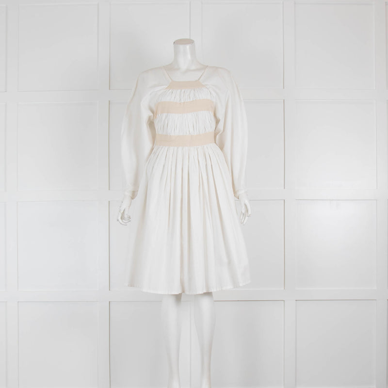 Molly Goddard White Beige Pouf Sleeve Cotton Dress