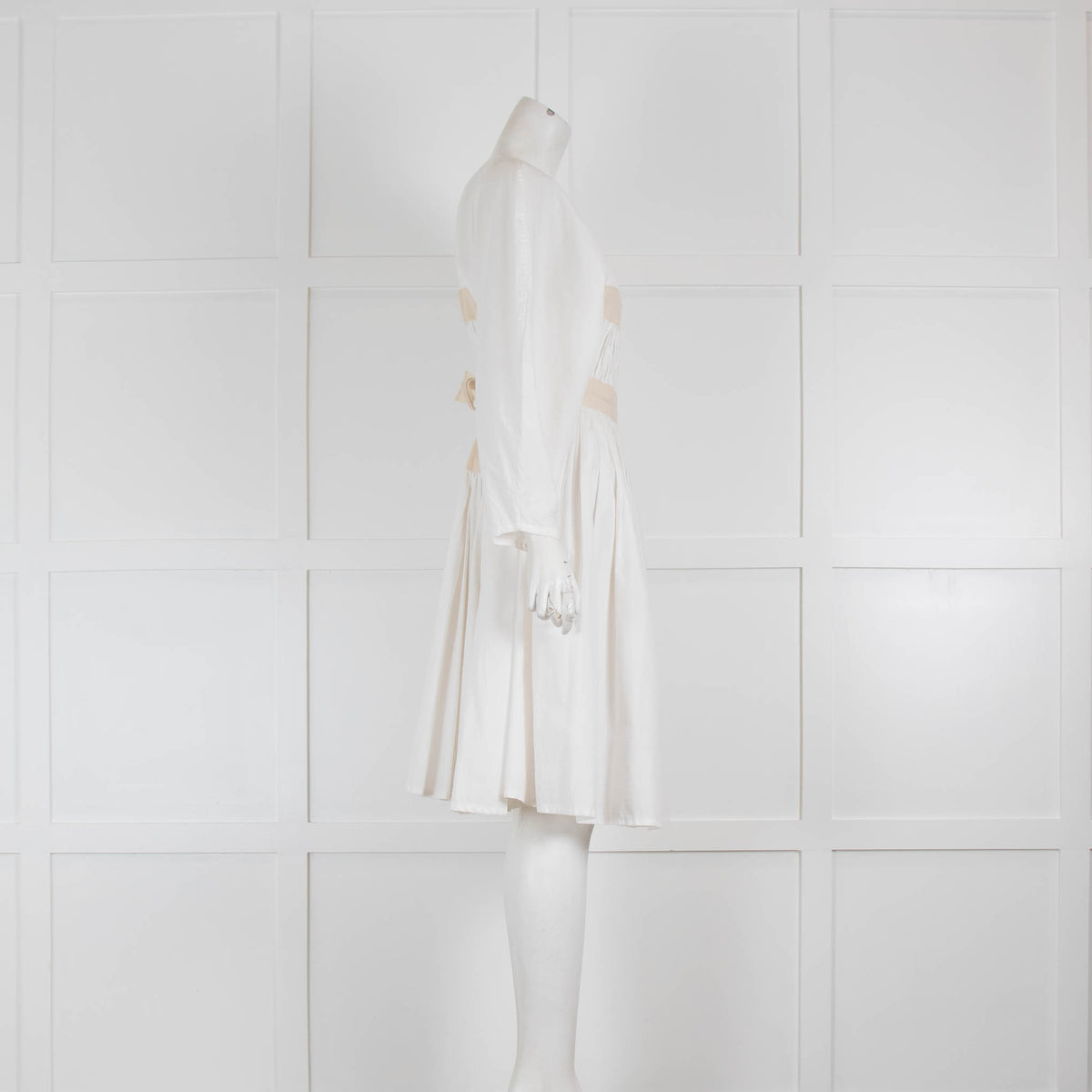 Molly Goddard White Beige Pouf Sleeve Cotton Dress