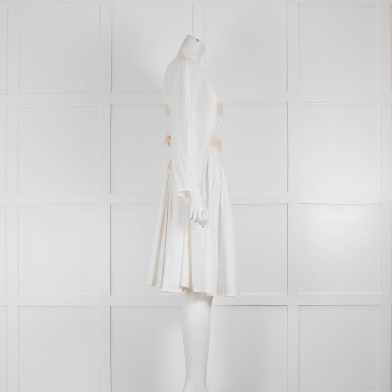 Molly Goddard White Beige Pouf Sleeve Cotton Dress