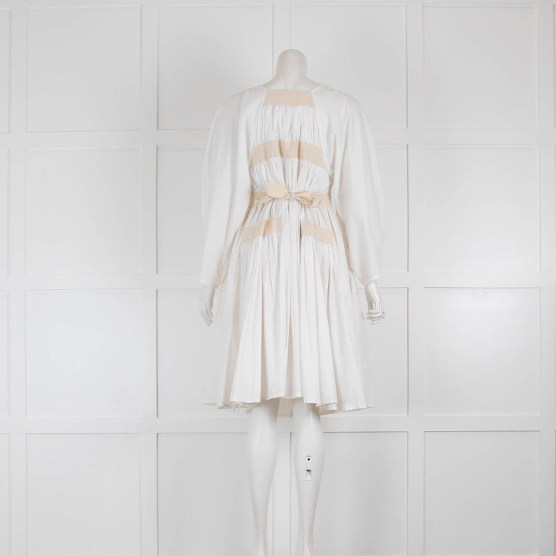 Molly Goddard White Beige Pouf Sleeve Cotton Dress