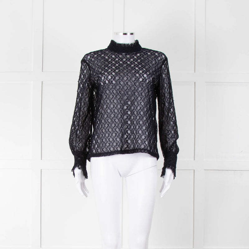 Sandro Navy Lace Top with Slip