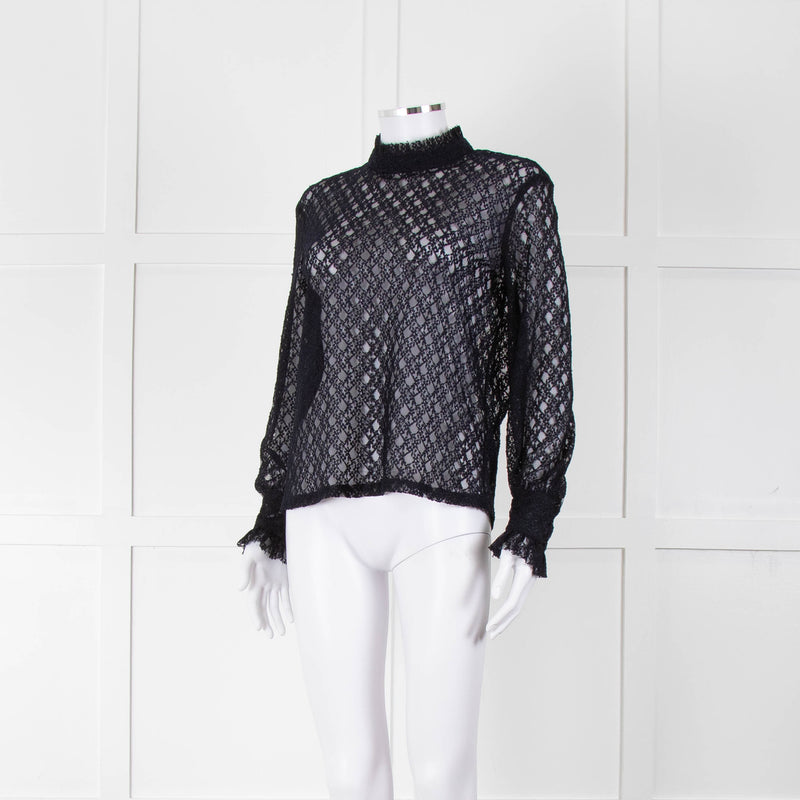 Sandro Navy Lace Top with Slip