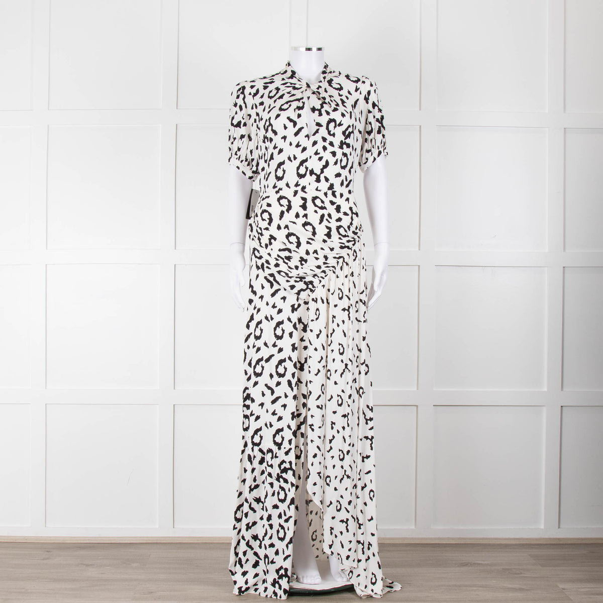 Self-Portrait Maxi White and Black Leopard Dress with Keyhole Neckline