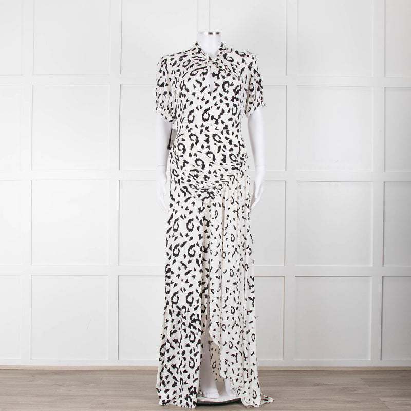 Self-Portrait Maxi White and Black Leopard Dress with Keyhole Neckline