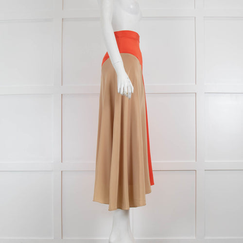 Chinti & Parker Red  Orange Long Silk Skirt