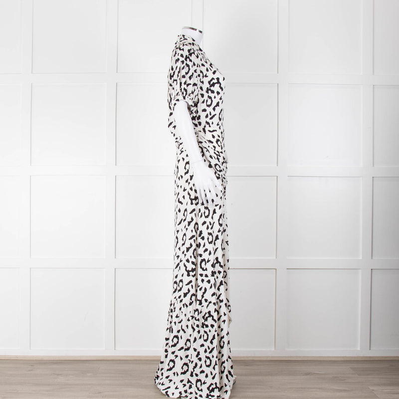 Self-Portrait Maxi White and Black Leopard Dress with Keyhole Neckline