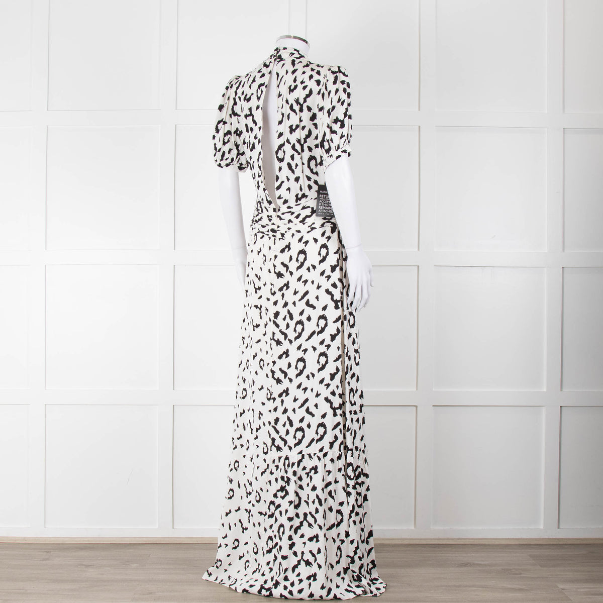 Self-Portrait Maxi White and Black Leopard Dress with Keyhole Neckline
