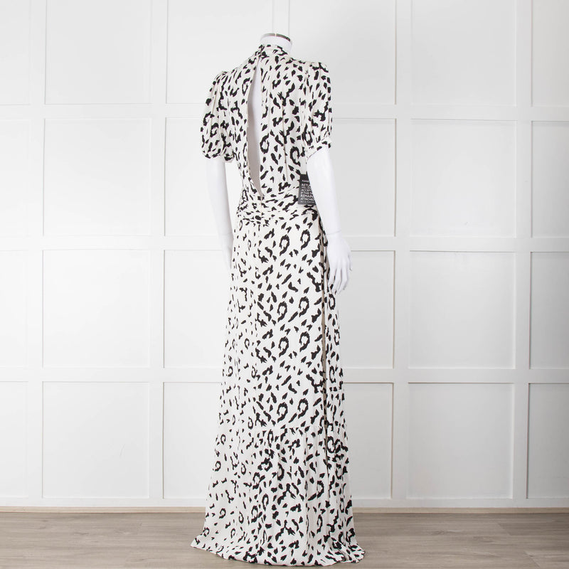 Self-Portrait Maxi White and Black Leopard Dress with Keyhole Neckline