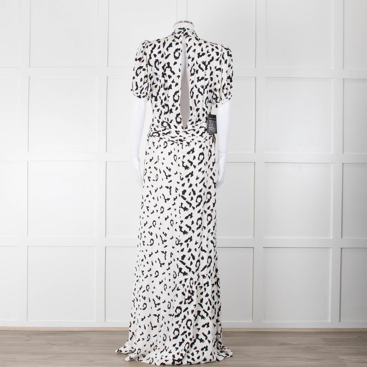 Self-Portrait Maxi White and Black Leopard Dress with Keyhole Neckline