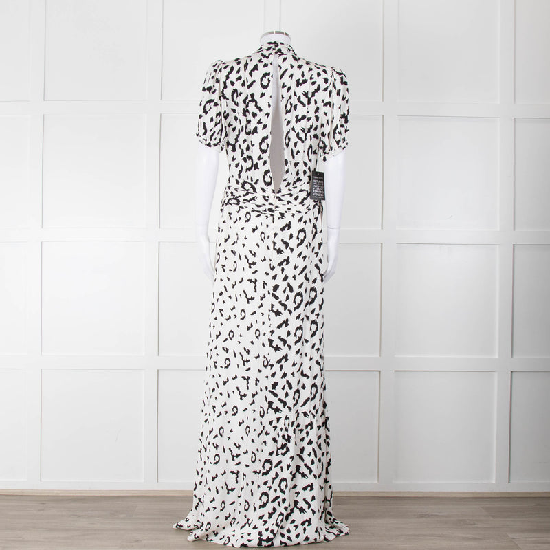 Self-Portrait Maxi White and Black Leopard Dress with Keyhole Neckline
