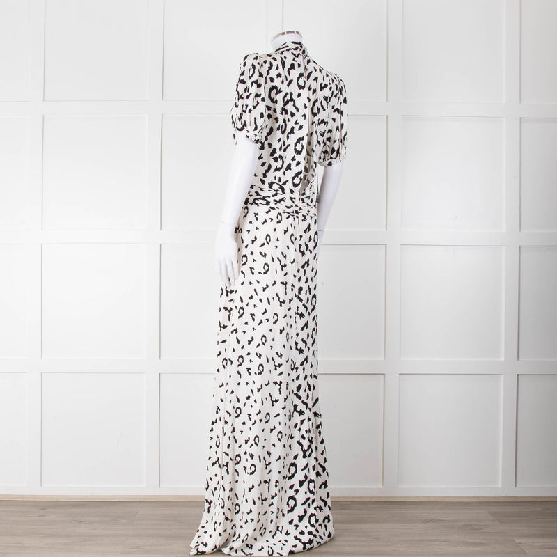 Self-Portrait Maxi White and Black Leopard Dress with Keyhole Neckline