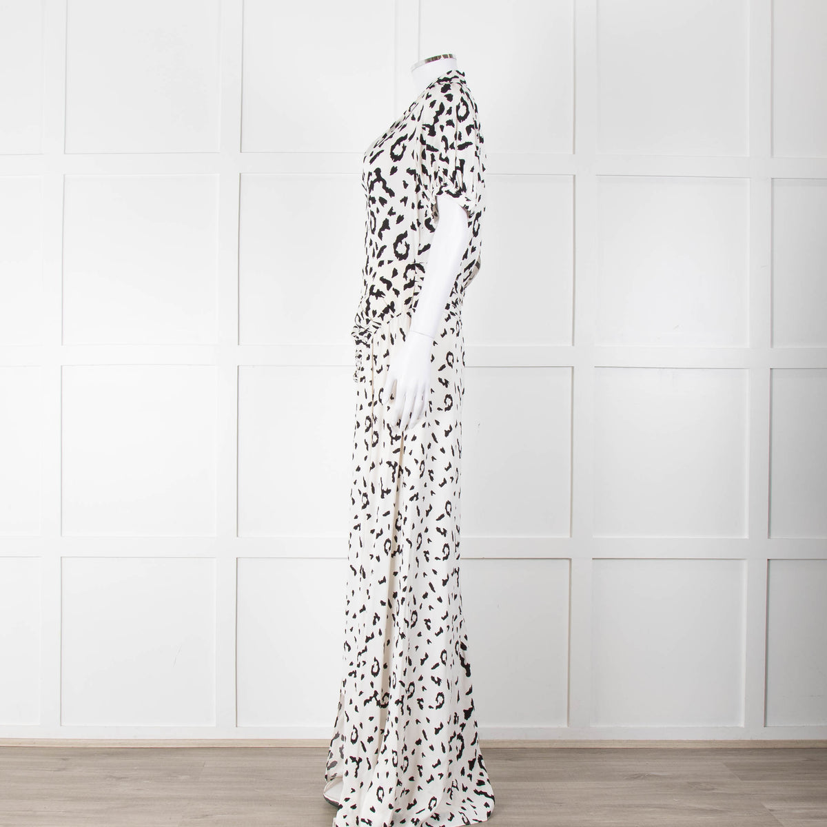 Self-Portrait Maxi White and Black Leopard Dress with Keyhole Neckline