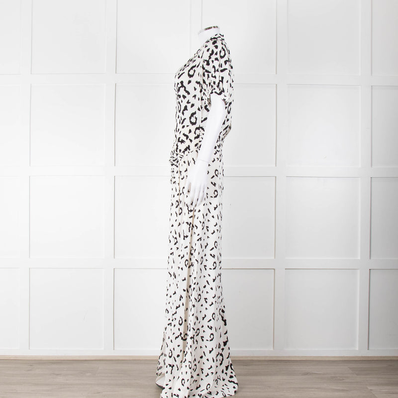 Self-Portrait Maxi White and Black Leopard Dress with Keyhole Neckline