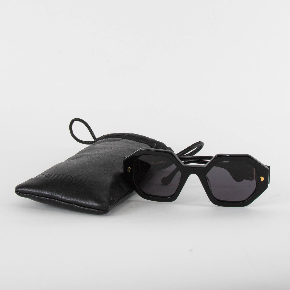 Nanushka Carlen Hexagonal Black Sunglasses