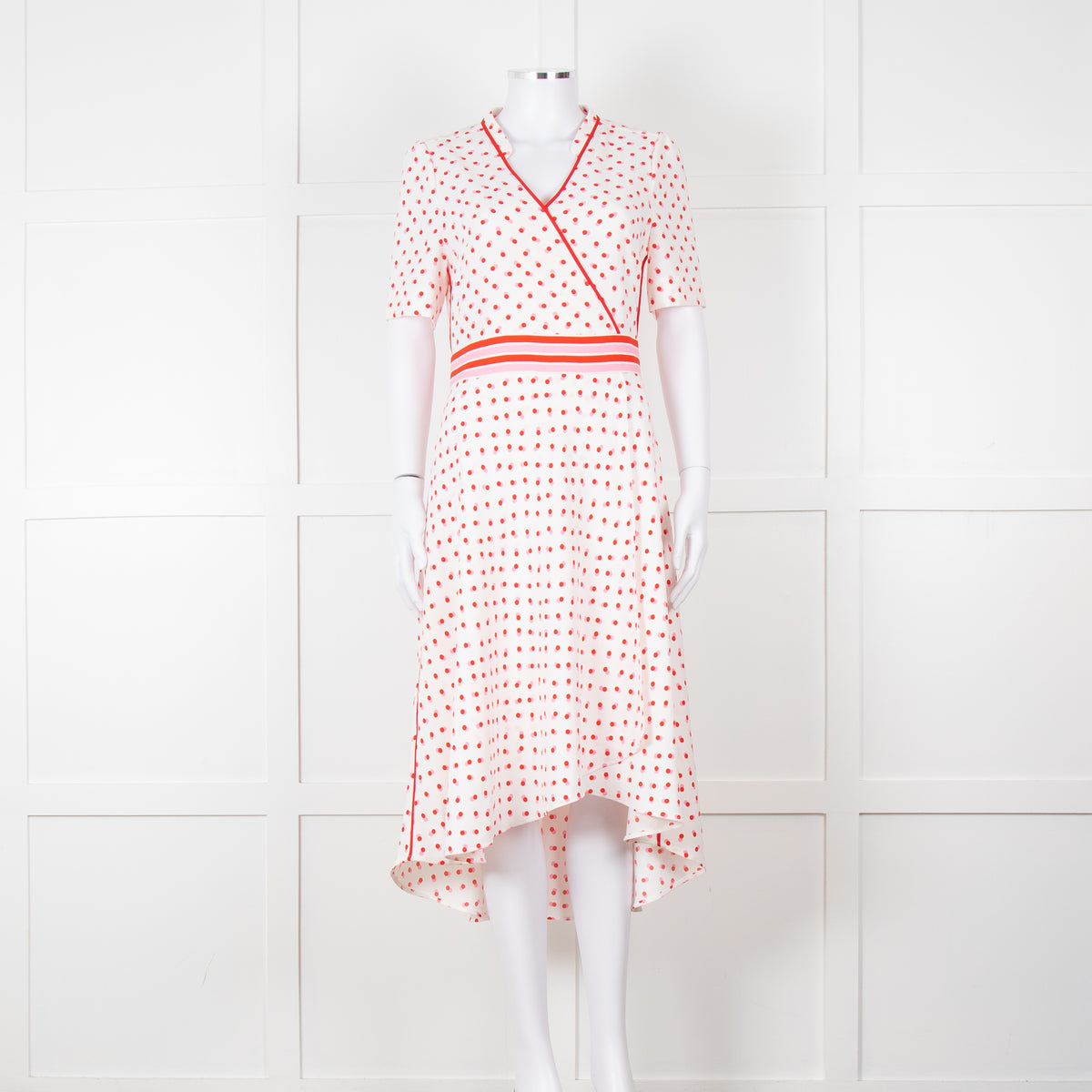 Me + Em White Red Dot Short Sleeve Midi Dress