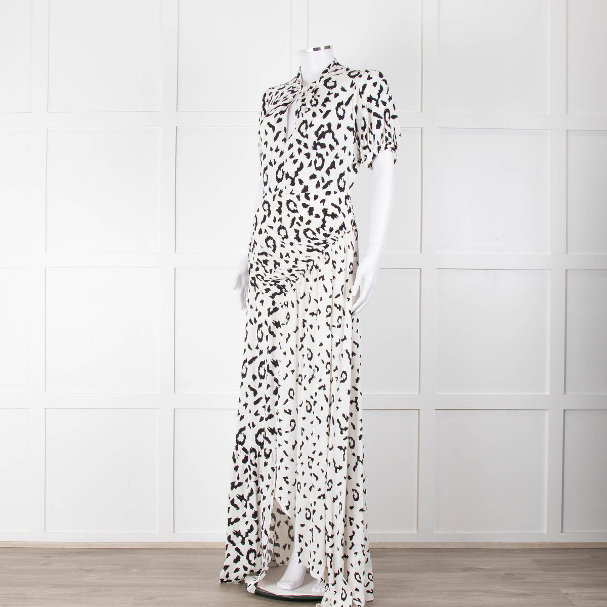 Self-Portrait Maxi White and Black Leopard Dress with Keyhole Neckline
