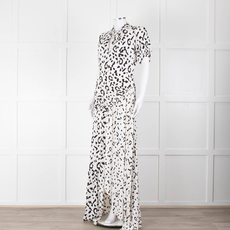 Self-Portrait Maxi White and Black Leopard Dress with Keyhole Neckline